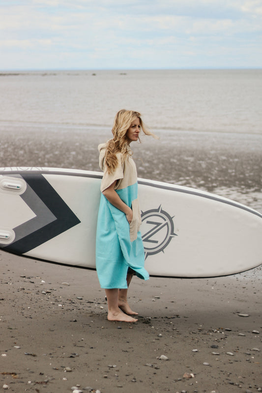 Poncho - Beige et bleu