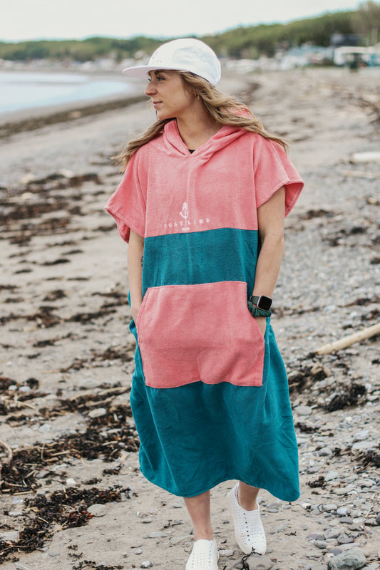 Poncho - Teal et rose