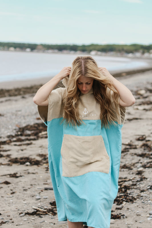 Poncho - Beige et bleu